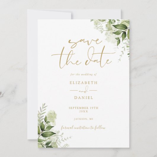 Groen Bloemen QR Code Gouden Bruiloft Save The Date (Voorkant)