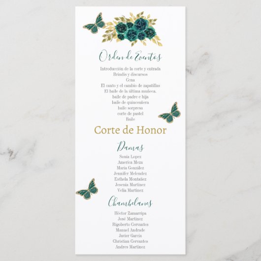 Groen Bloemen Quinceañera Programma (Voorkant)