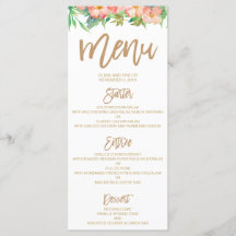 Groen & Bloemen Roze & Goud Trouwdiner Menu