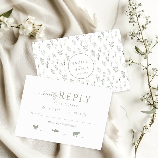 Groen Bloemen Rustieke bruiloft vriendelijk antwoo RSVP Kaartje