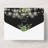 Groen Bloemen String Lichten QR Code Trouwen All In One Uitnodiging (Achterkant)