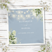 Groen Bloemen String Lights Stoffig Blauw Bruiloft Servet