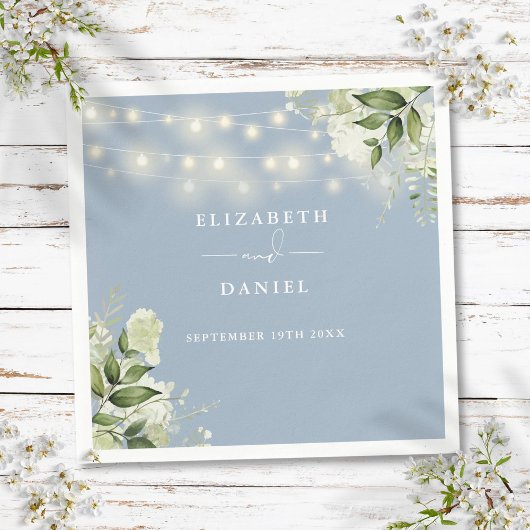 Groen Bloemen String Lights Stoffig Blauw Bruiloft Servet