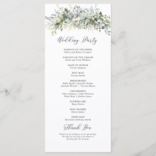 Groen Bloemen Trouwceremonie Programma (Achterkant)