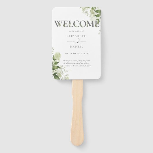 Groen Bloemen Typografie Trouwprogramma Handwaaier (Voorkant)