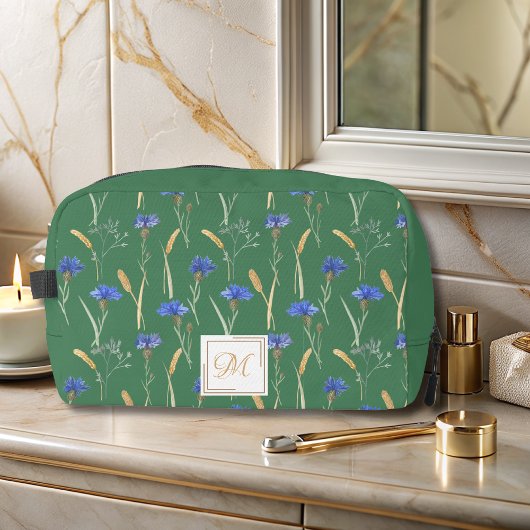 Groen Bloemen Wildbloem Monogram Toilettasje