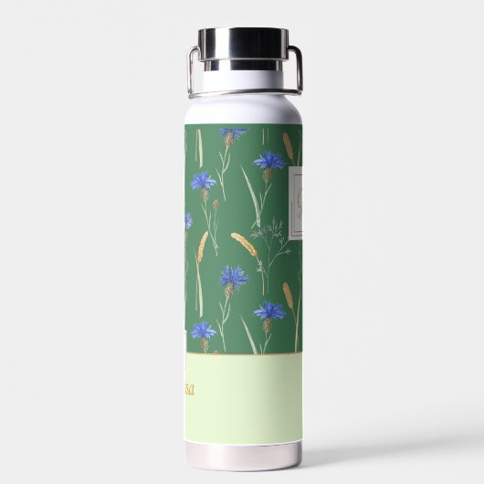 Groen Bloemen Wildbloem Monogram Waterfles (Achterkant)