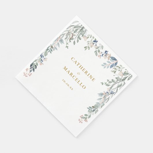 Groen Bloemen Wildflowers Gold Wedding Servet (Hoek)