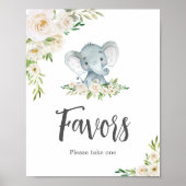 Groen Bloemen Witte Olifant Baby shower Favors Poster (Voorkant)