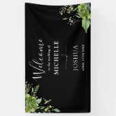 Groen Bloemen Zwart-wit bruiloft Welkom Spandoek (Verticaal)