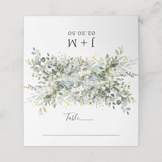 groen bloemenbruiloft gevouwen plaats kaart (Buitenkant ongevouwen)