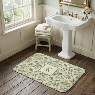 Groen Bloemend Motief Vintage Botanisch Badmat