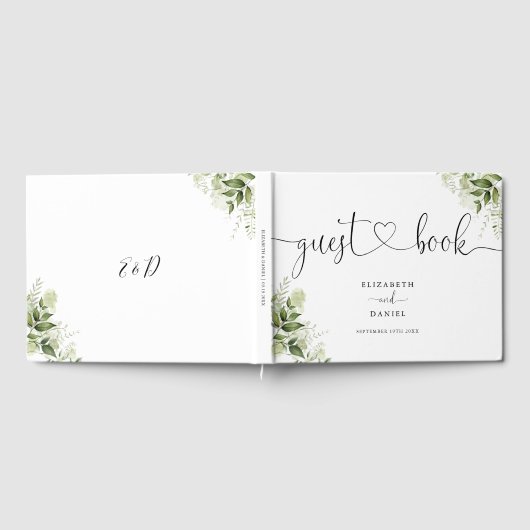 groen bloemenhart script bruiloft gastenboek (Volledig)