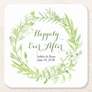 groen bloemenkrans bruiloft vierkante kartonnen onderzetter