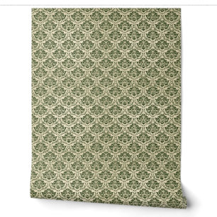Groen Bloemenpatroon Ornamenten Retro Behang
