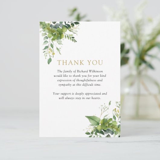 groen bloemenviering van het leven begrafenis bedankkaart (Staand voorkant)