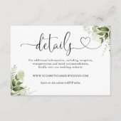 Groen Bloemig Hart Script Bruiloft Details Informatiekaartje (Voorkant)