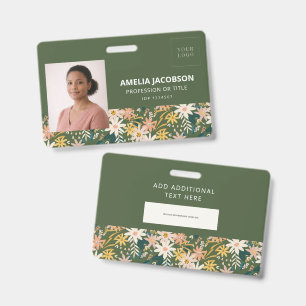 Groen Bloemig Wilde Bloem Foto Logo Leraar ID Badge