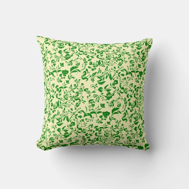 Groen bloemmotief G01. L Geel BG Kussen (Voorkant)