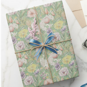 Groen  bloemmotief met stippen cadeaupapier