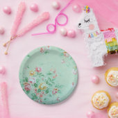 Groen Bloemmotief Papieren Bordje (Feest)