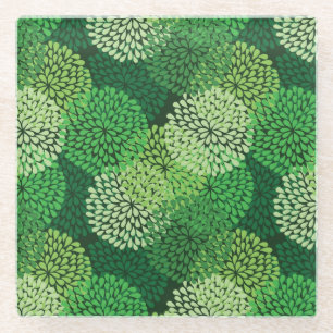 Groen bloempatroon glazen onderzetter