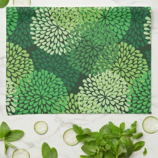 Groen bloempatroon theedoek (Gevouwen)