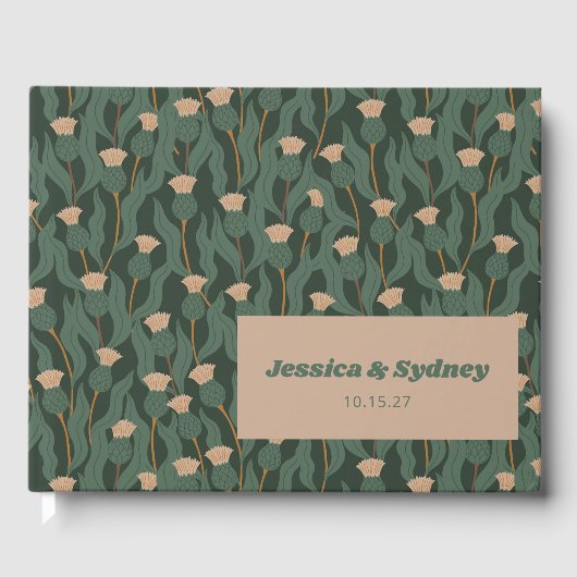 Groen Blush Bloemen Boho Bruiloft Custom Gastenboek (Voorkant)