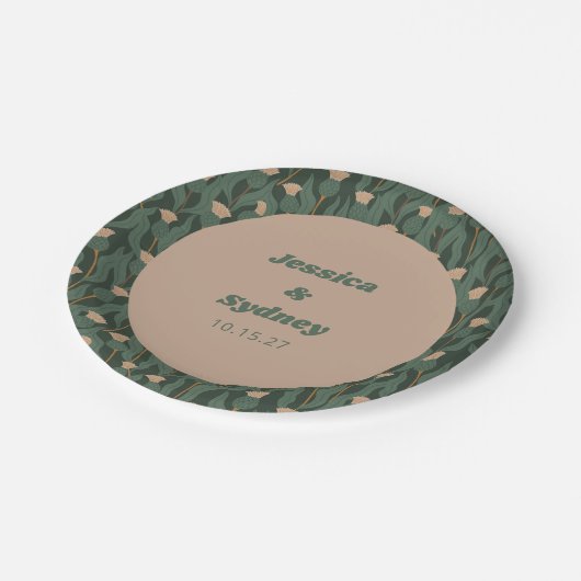 Groen Blush Bloemen Boho Bruiloft Custom Papieren Bordje (Gekanteld)