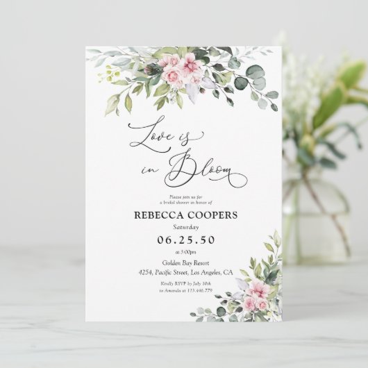 Groen Blush Roze Bruids Douche Uitnodiging (Staand voorkant)