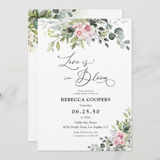 Groen Blush Roze Bruids Douche Uitnodiging (Voorkant / Achterkant)