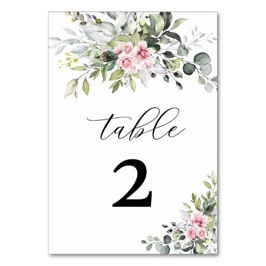 groen blush roze bruiloft tafel nummers kaart (Voorkant)