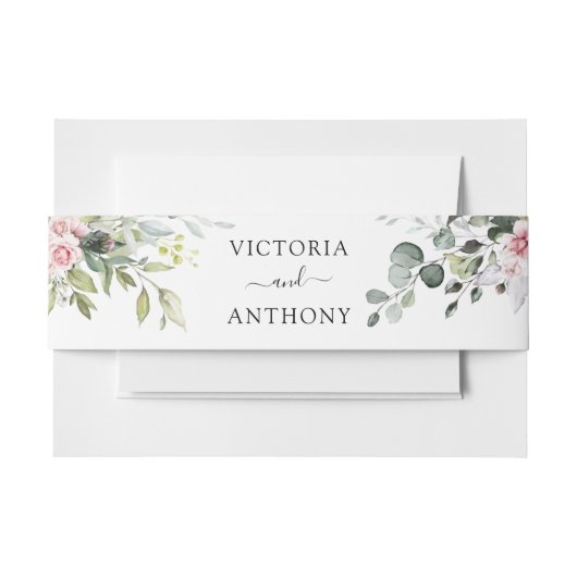 groen blush roze bruiloft uitnodiging buik band uitnodigingen wikkel (Voorkant Voorbeeld)