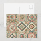 Groen Blush Roze Patchwork Bloemen Gewatteerd Ontw Briefkaart (Voorkant / Achterkant)