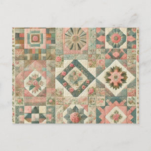 Groen Blush Roze Patchwork Bloemen Gewatteerd Ontw Briefkaart