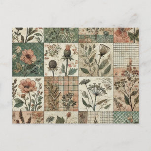 Groen Blush Roze Patchwork Bloemen Gewatteerd Ontw Briefkaart