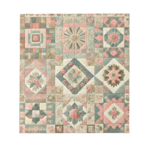 Groen Blush Roze Patchwork Bloemen Gewatteerd Ontw Notitieblok