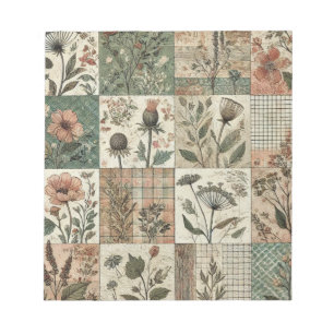 Groen Blush Roze Patchwork Bloemen Gewatteerd Ontw Notitieblok