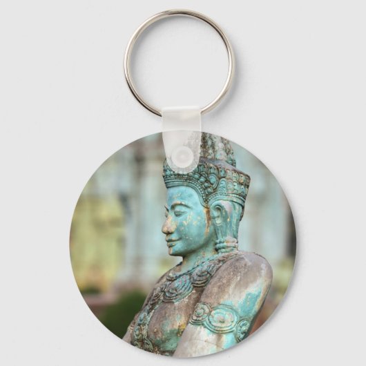 Groen Boeddha-standbeeld Cambodja Sleutelhanger (Voorkant)