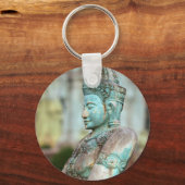 Groen Boeddha-standbeeld Cambodja Sleutelhanger (Voorkant)