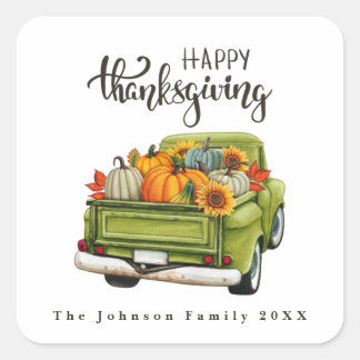 Groen Boerderij Truck Thanksgiving Harvest Vierkante Sticker