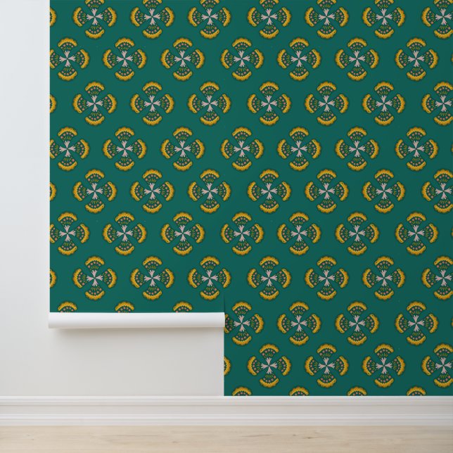 Groen Boheems geometrisch patroon Behang (Applicatie)
