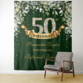 Groen boho gebladerte en goud 50e verjaardag wandkleed (In situ)