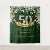 Groen boho gebladerte en goud 50e verjaardag wandkleed (Voorkant)