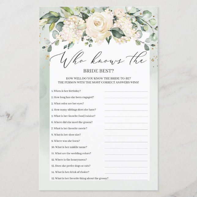 Groen Boho Wie Weet Het Beste Bruidsspel (Voorkant)