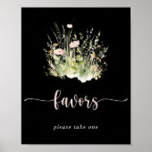 Groen Boho Wildflower Black Favors Sign Poster (Voorkant)