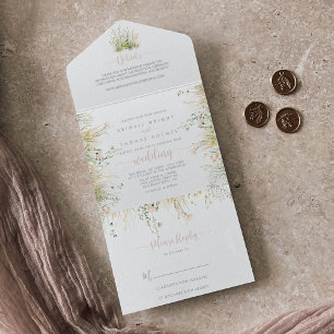 Groen Boho Wildflower bruiloft All In One Uitnodiging