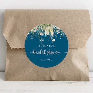 Groen Boho Wildflower Navy Trouwfeest Favor Ronde Sticker