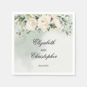 Groen Boho Wit Bloemen Bruiloft Servetten Goud