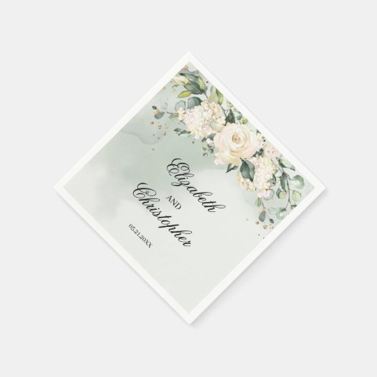 Groen Boho Wit Bloemen Bruiloft Servetten Goud (Hoek)